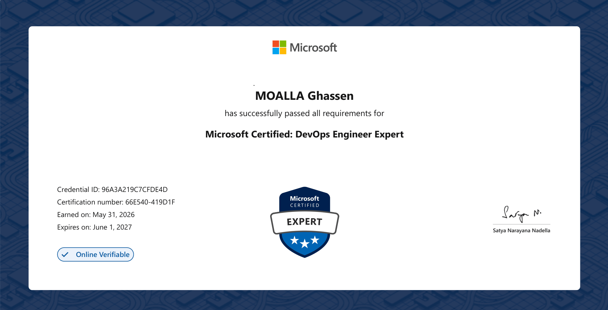 Microsoft Certified: DevOps Engineer Expert certification badge